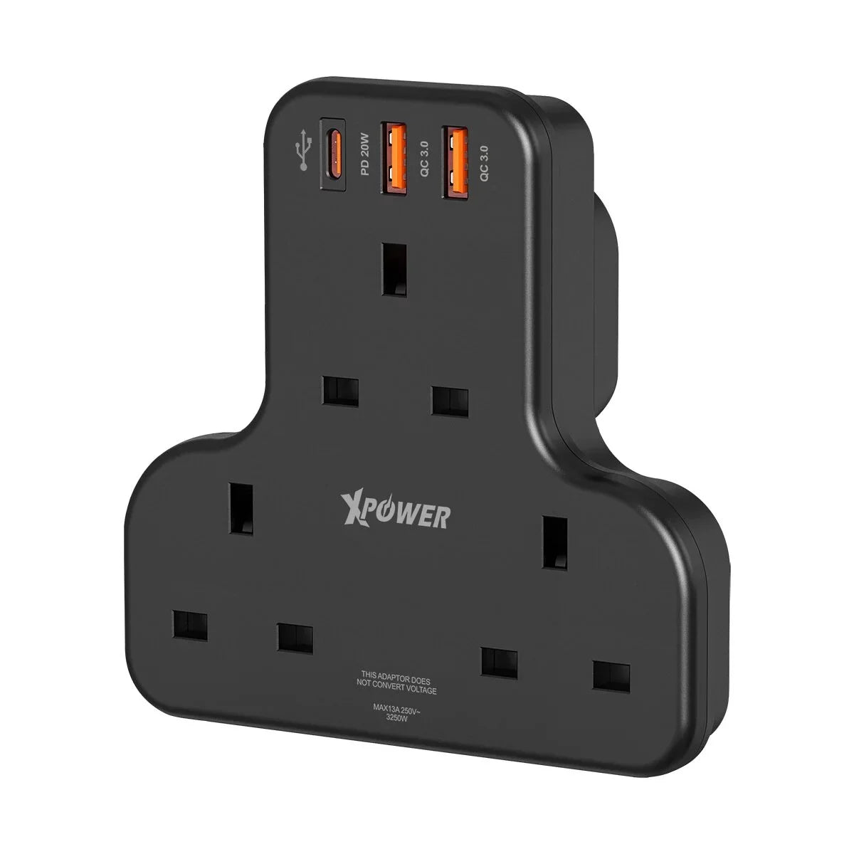XPower 20W 3 Outlet T-Shaped Extension Socket - Black - Tashqila XPower 20W 3 Outlet T-Shaped Extension Socket - Black - Tashqila